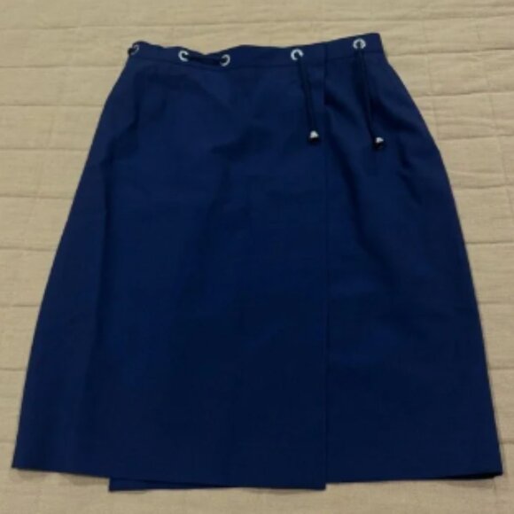 Vintage Theirry Mugler Wool Navy Wrap Skirt Size 42 Medium Tie Up VTG - Picture 1 of 8